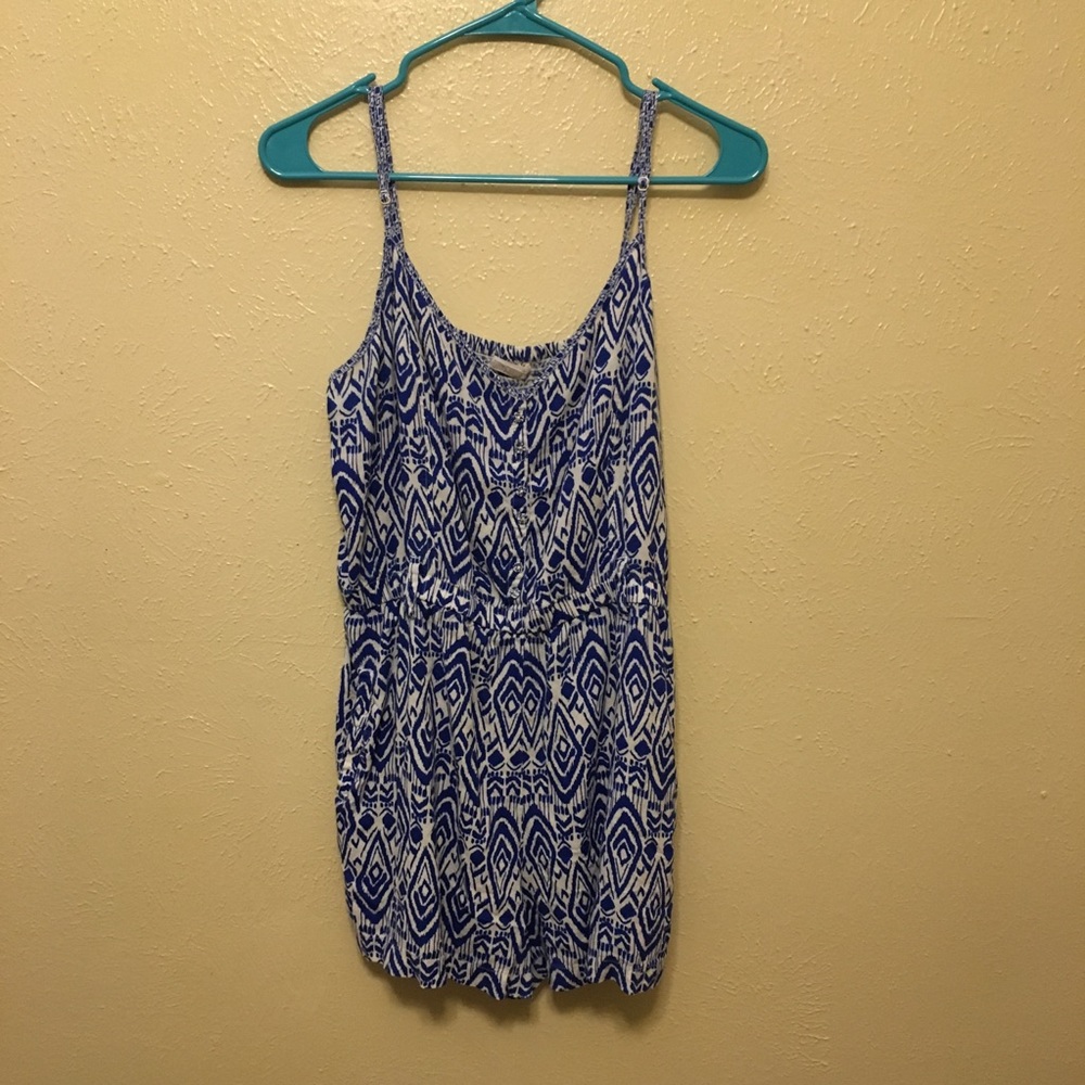 Blue and White Aztec Print Romper